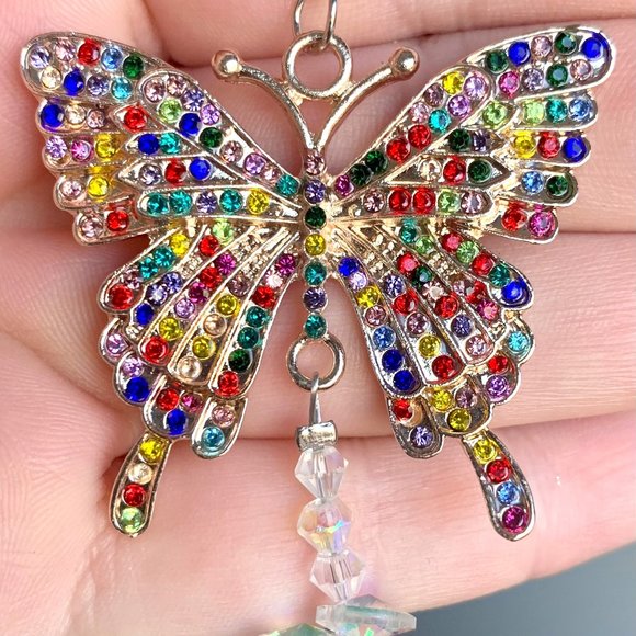 Multicolor Crystal Golden Butterfly Jeweled Suncatcher Window Sun Hanging New - Picture 1 of 4